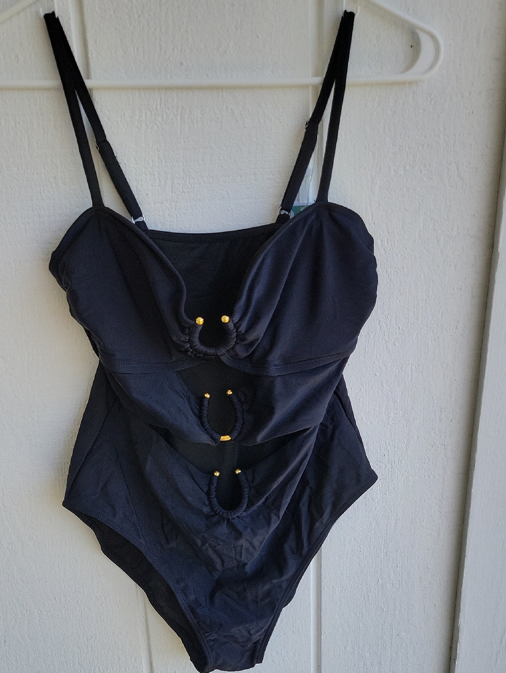 Black One-Piece Swimsuit with Ring Accents